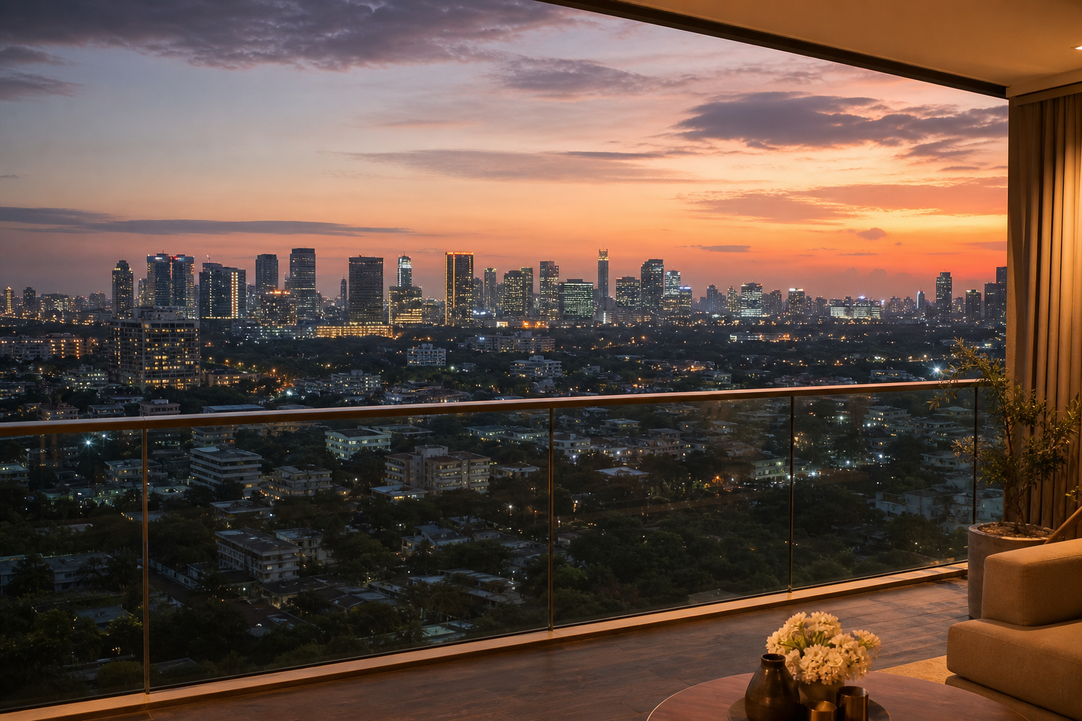 Conceptual evening skyline view toward BKC from a residence