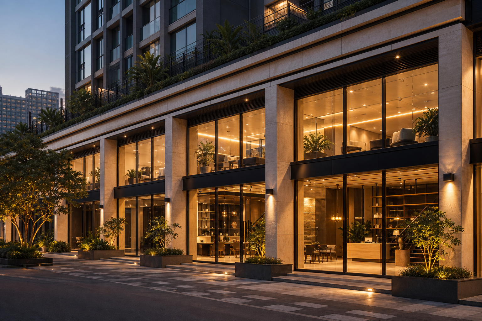 Conceptual premium commercial frontage at street level